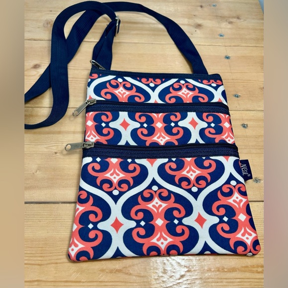 NGil Handbags - Stylish Navy and Coral Crossbody Bag NGil 3 Compartment Purse Adjustable Strap